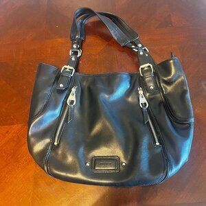 Nine West Black Faux Leather Tote‎ Bag Dual Handles Leopard Print Lining handbag